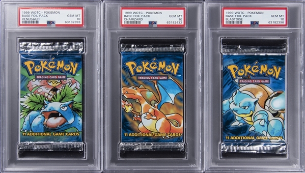 1999 Pokemon PSA GEM MT 10 Unopened Packs Collection (36) - Includes Charizard (12), Blastoise (12) and Venusaur (12)
